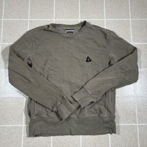 RVCA Crew Neck Sweater Mens Medium Gray Olive Chest Logo Long Sleeve